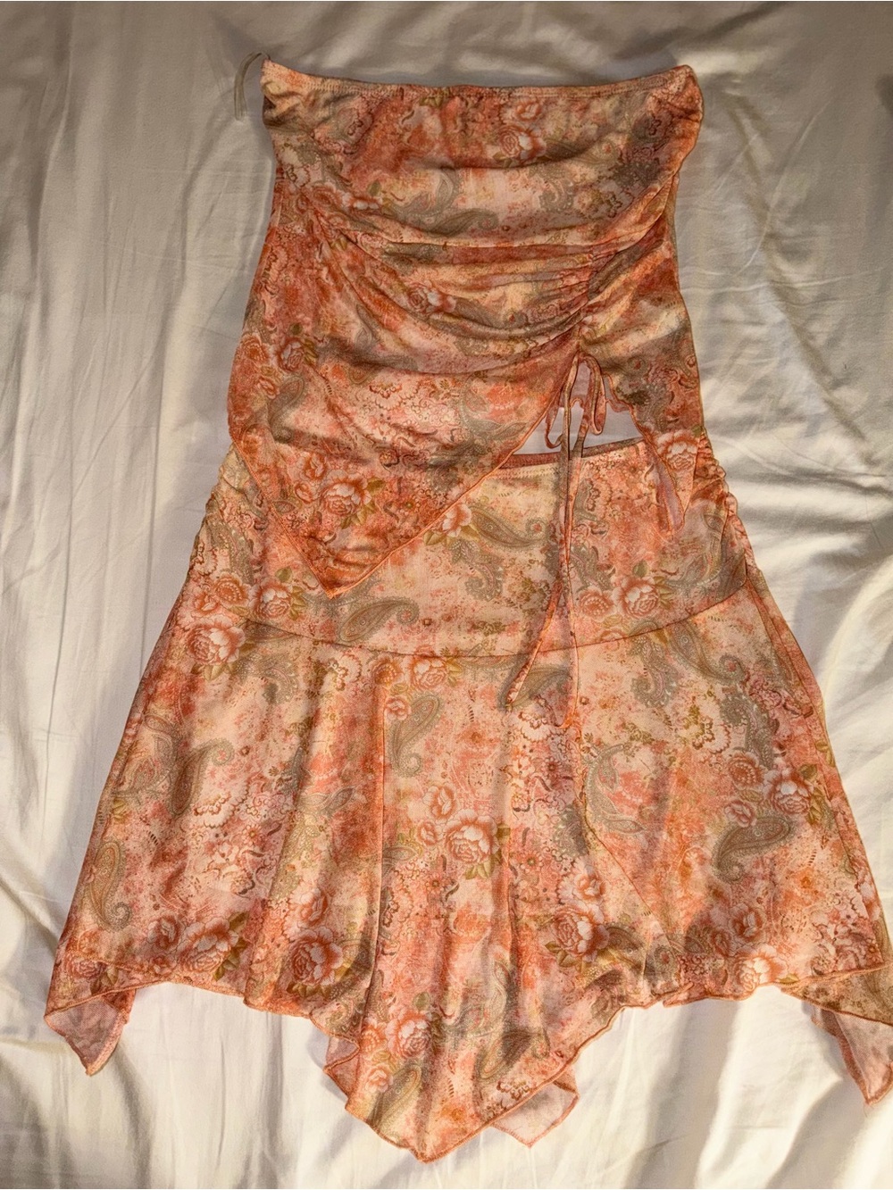See You Monday peach paisley and floral mesh tube 2 piece dress - Picture 10 of 14